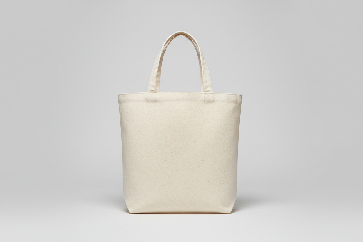 white canvas tote in upright position
